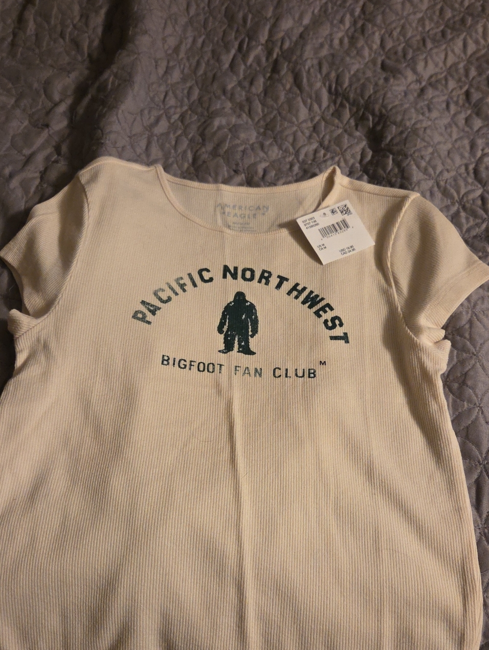 American Eagle Outfitters Kids "Pacific Northwest" Bigfoot Graphic Tee - Cream